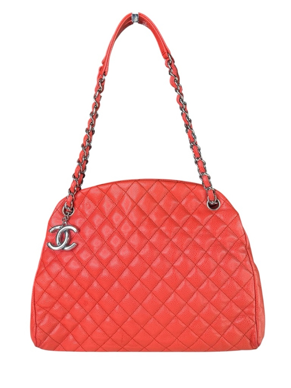 CHANEL Coral-Red Quilted Chain Shoulder Bag